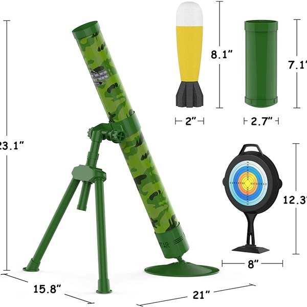 Toy Rocket Launch Mortar Toy with 3 Safe Foam Shells for Boys Girls & Adults | Kibtoy