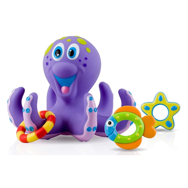 KIBTOY™ Floating Octopus with 3 Hoopla Rings Interactive Bath Toy 