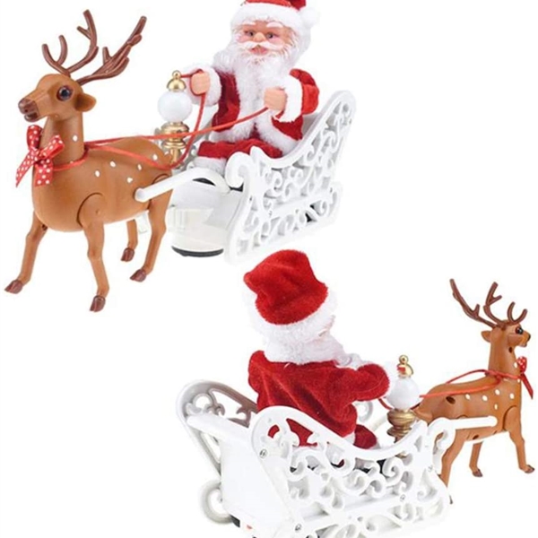 Christmas Electric Toy Elk Sleigh Deer Car Toy Santa Claus Elk Sled Doll Music Gift