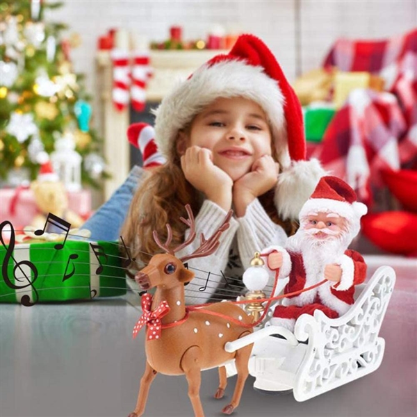 Christmas Electric Toy Elk Sleigh Deer Car Toy Santa Claus Elk Sled Doll Music Gift