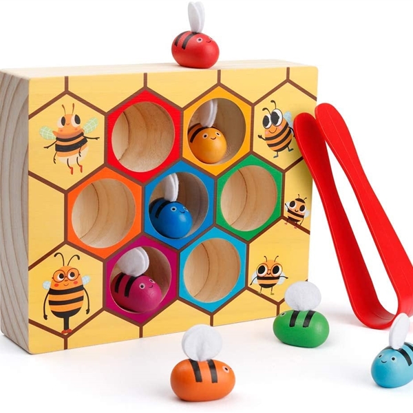 KIBTOY™  Montessori Wooden Clamp Bee to Hive Game