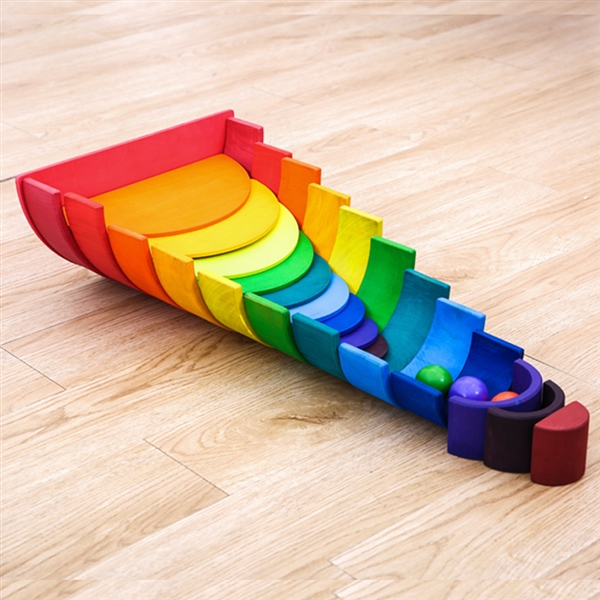12-Piece Wooden Rainbow Stacking Tunnel Toys Extra Large