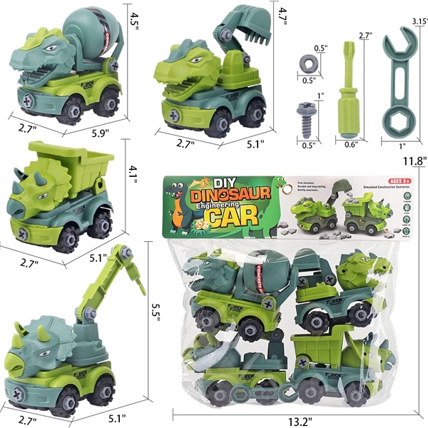 KIBTOY™ Take-Apart Dinosaur Construction Vehicles