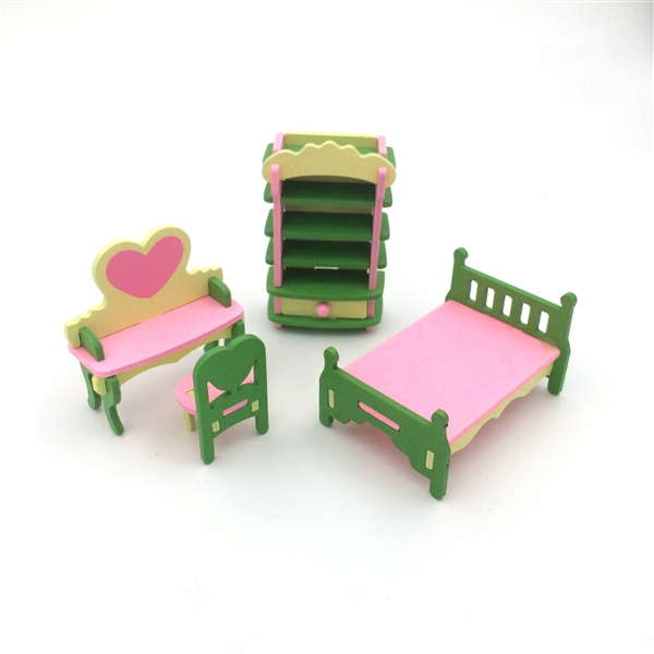 Plan Toys Wooden Dollhouse Furniture Color Bedroom Kit