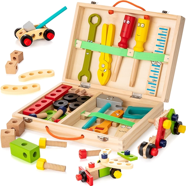 Wooden Toddler Tools Set Includes Tool Box & Stickers