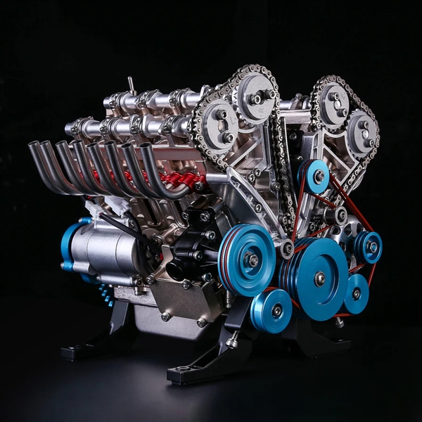 Teching V8 Engine Model Kit that Works - Build Your Own V8 Engine 1: 3 Full Metal V8 Car Engine Model Educational Experiment Toy Kit 500+Pcs