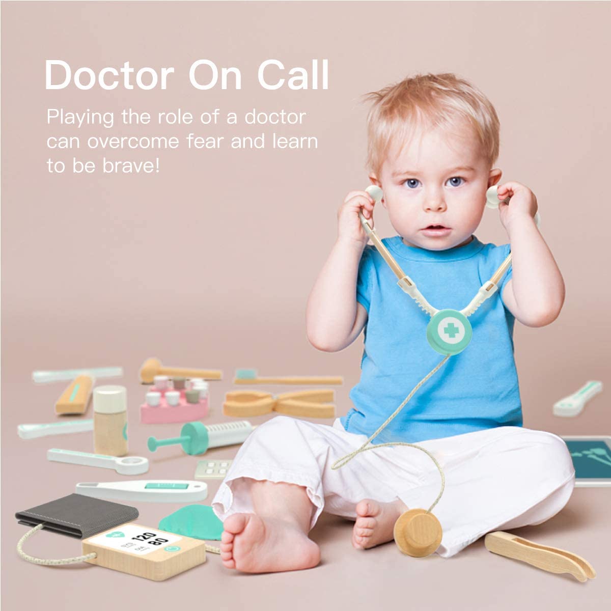 Kibtoy wooden Doctor kit, ideal for pretend play, help children learn and inspire them to be doctors in future. 