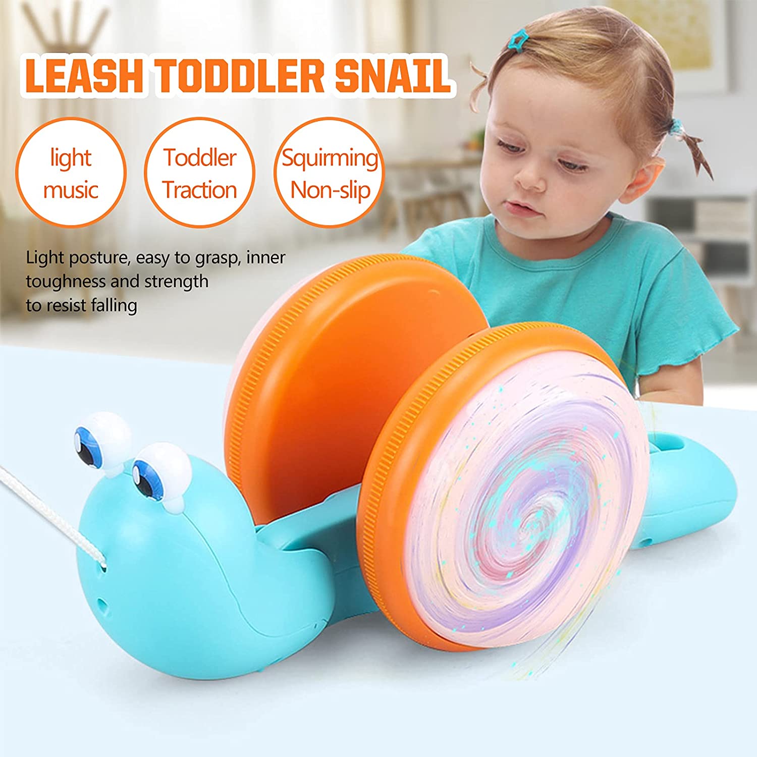 Kibtoy Pull Along snail, walking toy, toddler toy, cute and friendly