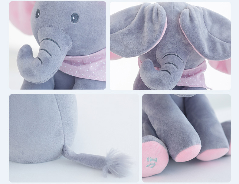 kibtoy Peek-a-boo elephant plush toy ears will flap open and close