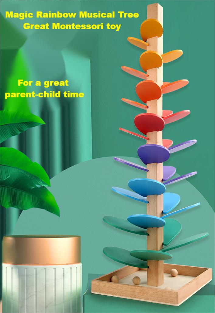 Kibtoy Wooden Musical Tree, Marble ball track sound