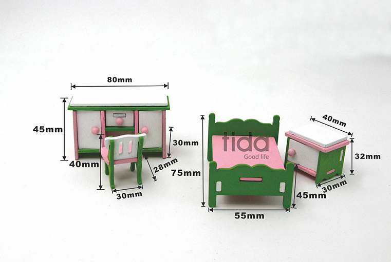 Plan Toys Wooden Dollhouse Furniture Color Bedroom Kit 2 Size