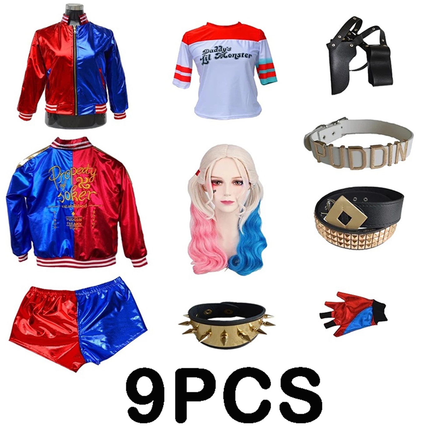 Harley Quinn sexy cosplay costumes 9pcs set
