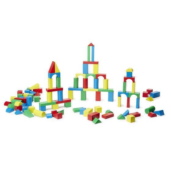 The Wooden Block Set 100 Blocks in 4 Colors and 9 Shapes | Kibtoy