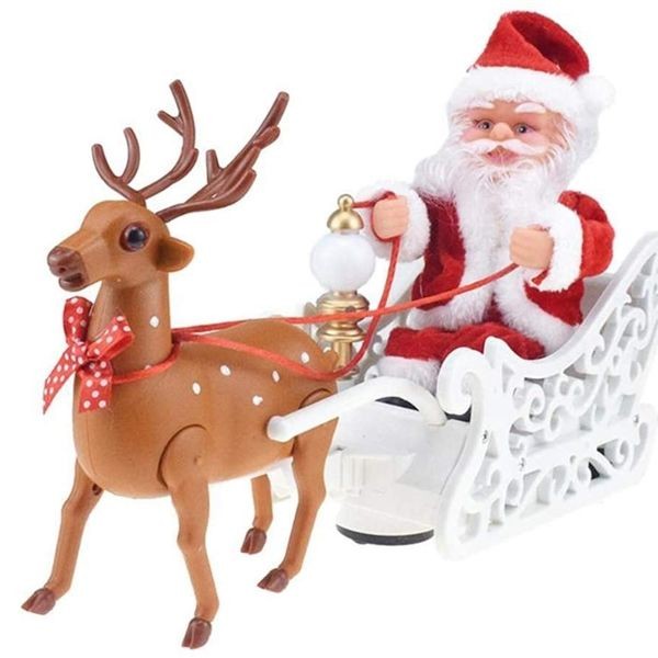 Christmas Electric Toy Elk Sleigh Deer Car Toy Santa Claus Elk Sled Doll Music Gift