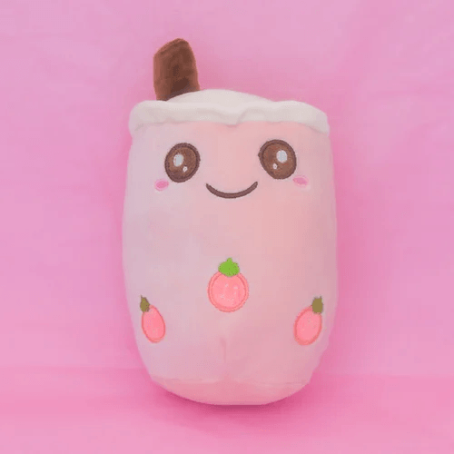 baddieful tea cup shape plush doll pink boba squish