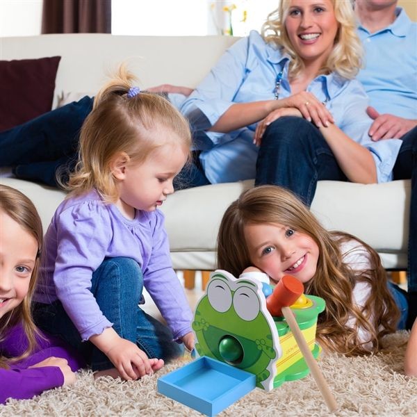 Wooden Frog Pounding Toy Knocked Table Ball Game Educational Toy