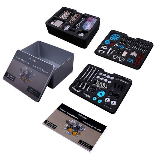Teching V8 Engine Model Kit that Works - Build Your Own V8 Engine 1: 3 Full Metal V8 Car Engine Model Educational Experiment Toy Kit 500+Pcs
